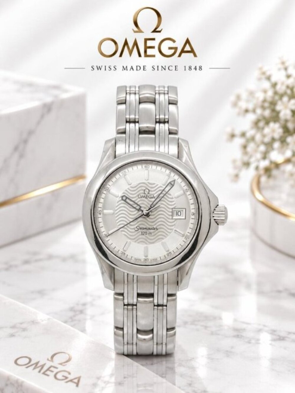 Authentic Omega Seamaster 120M Silver Wave Dial Swiss Luxury Watch